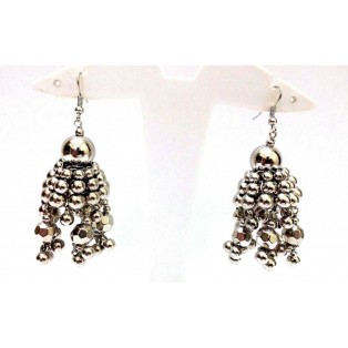 Silver Oxidized Earring Jhumka Jhumki Hook Dangle Drop Long Chandelier Hexagon